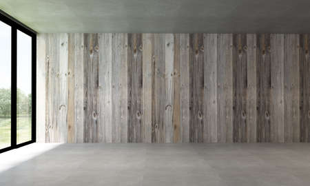 the interior design of empty room and wood wall backgroundの写真素材