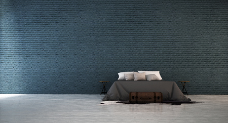 The 3D rendering interior of loft bedroom and service apartment design and white brick wallの写真素材