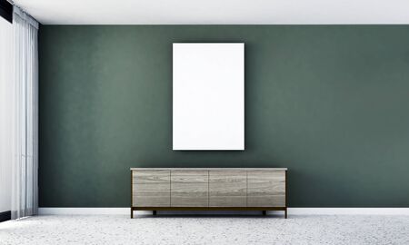 The interior design of lounge and living room and green wall backgroundの写真素材