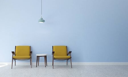 3D rendering inteiror design of minimal living room and cyan and blue texture wall backgroundの写真素材