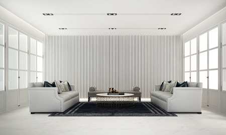 3D rendering interior design of minimal living room and white stripe texture wall background