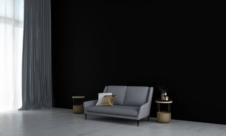 Modern minimal loft interior design of living room and black wall texture background