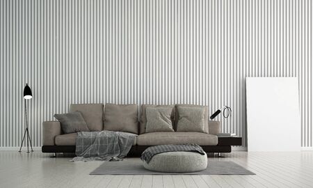 Modern interior design of white living room and wood wall texture background