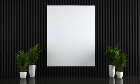 modern living room interior design and black wooden wall background and picture frameの写真素材