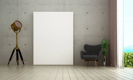 3D rendering interior design of minimal living room and concrete wall texture backgroundの写真素材