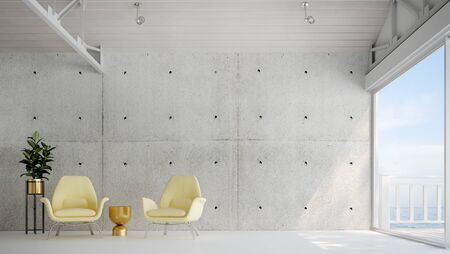 The modern cozy living room interior design and concrete wall pattern backgroundの写真素材