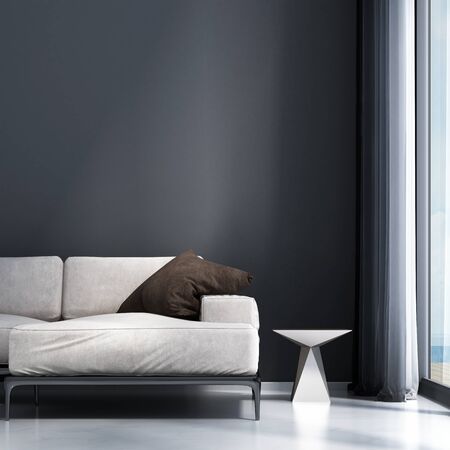 The interior design of modern living room and black wall texture background