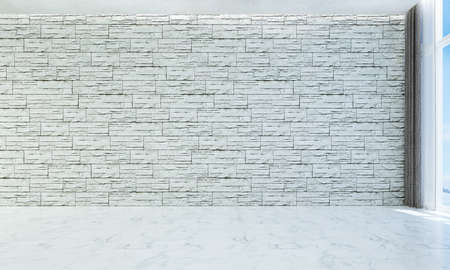The empty living room interior and white brick wall backgroundの写真素材