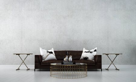 The interior design of loft lounge and living room and concrete wall wall backgroundの写真素材