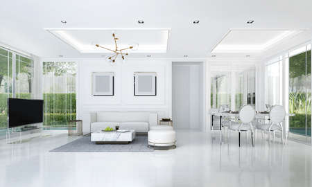 Modern interior design decoration of living room and concrete wall texture backgroundの写真素材