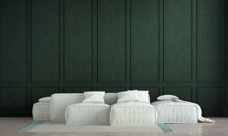 Modern living room interior design and green pattern wall background