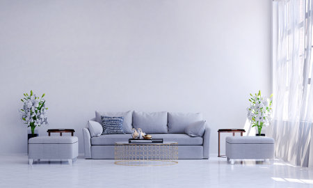 The Modern luxury interior living room design and white wall texture background