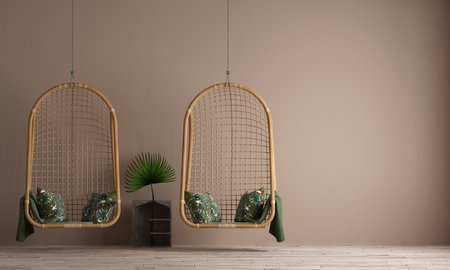 Modern loft living room and wall texture background interior design / 3D renderingの写真素材