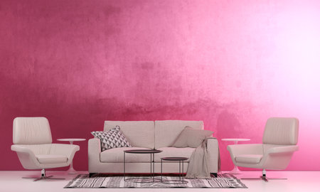 Modern luxury living room interior and pink wall backgroundの写真素材