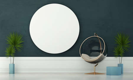 The empty living room and mock up furniture decoration and blue  wall background