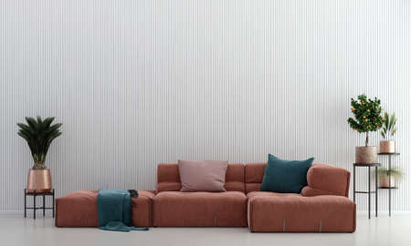 Modern cozy home and decoration and living room interior design and empty white tile wall pattern backgroundの写真素材