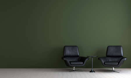 Modern cozy home and decoration and living room interior design and empty green wall pattern backgroundの写真素材
