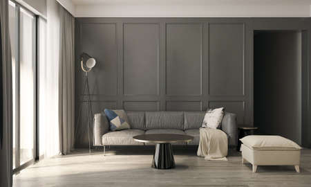 Modern cozy home and decoration and living room interior design and empty green wall pattern backgroundの写真素材