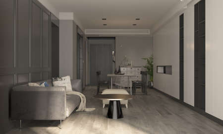 Modern cozy home and decoration and living room interior design and empty green wall pattern...