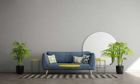 Modern cozy home and decoration and living room interior design and empty green wall pattern backgroundの写真素材