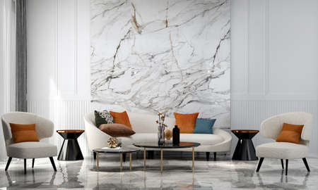Modern decoration interior design of luxury living room and marble wall texture background