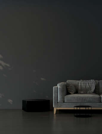 Modern cozy living room and decorative mock up yellow sofa and empty wall texture background interior.の写真素材