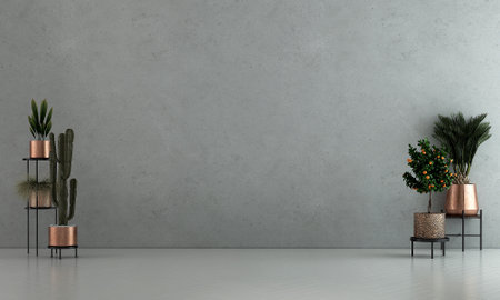 modern interior design. 3d rendered illustration mock up with concrete wallの写真素材