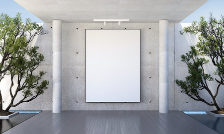 Blank poster on concrete wall in modern interior. 3d rendering