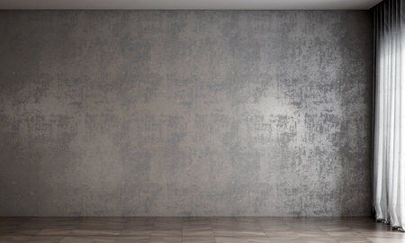 Empty room with concrete wall and wooden floor. 3d rendering.の写真素材