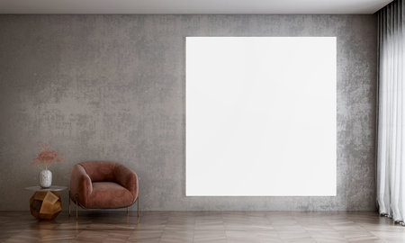 Modern bright interiors apartment with mockup poster frame 3D rendering illustrationの写真素材