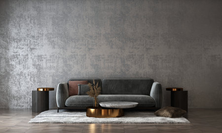 interior with sofa. 3d illustration,  wall mock upの写真素材