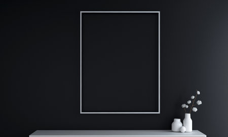 Mock up poster frame in modern interior background. 3D renderの写真素材