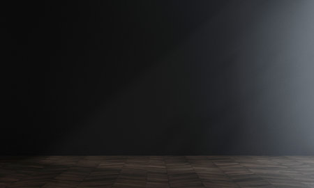 Empty room with wooden floor and spotlights. 3D Rendering