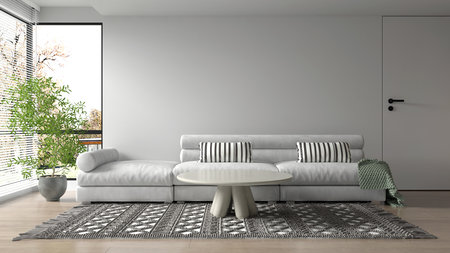 interior with sofa. 3d illustration of living room with white wallの写真素材