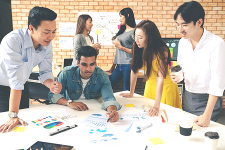 Asian business employee team brainstorming and workshop at meeting room modern workplace.Happy asia...