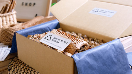 Net zero waste go green SME use eco friendly care sign plastic free symbol packaging carton box wrap...