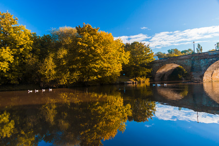 Autumn - Old bridge in autumn at Yarmの写真素材
