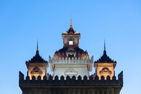 Patuxai, a memorial monument, in Vientiane, Laosの写真素材