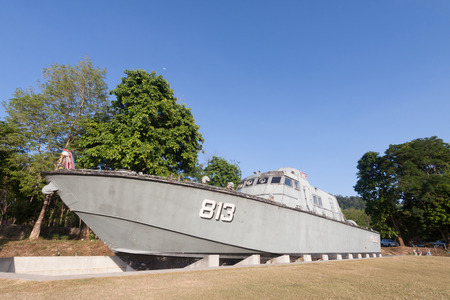Tsunami Police Boat 813 at International Tsunami Museum in Phang nga, Thailand.のeditorial素材