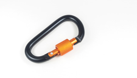 Black carabiner isolatedの写真素材