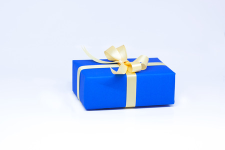 Blue gift box on isolated on white background.の写真素材