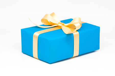 Blue gift box on isolated on white background.の写真素材