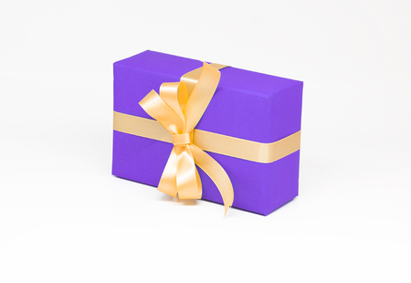 Purple gift box on isolated on white background.の写真素材