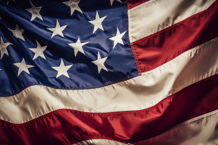 Closeup of United States of America flag, grunge style. By Generative AI.の素材