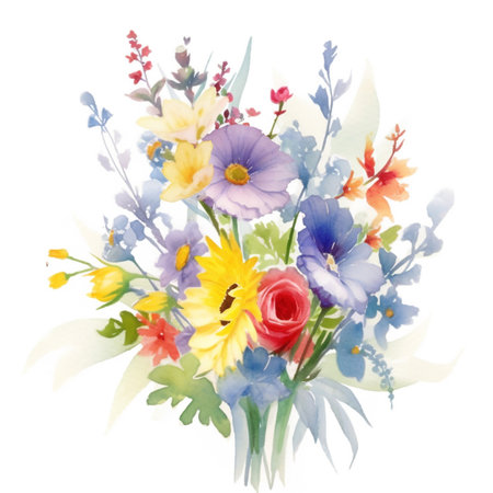 Watercolor bouquet of spring flowers. Graphic illustration. By Generative AI.の素材