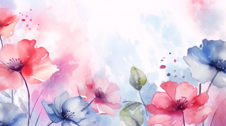 Close up watercolor painting of flowers on a Pastel colors background. Spring. Summer. By Generative AI.の素材