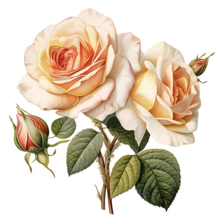 Beautiful rose flowers bouquet isolated on white background. Classic drawings for your design. By Generative AI.の素材