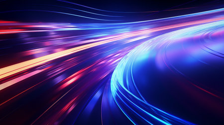 futuristic fast speed motion on a dark background with some smooth lines. cyber punk style. By Generative AI.の素材