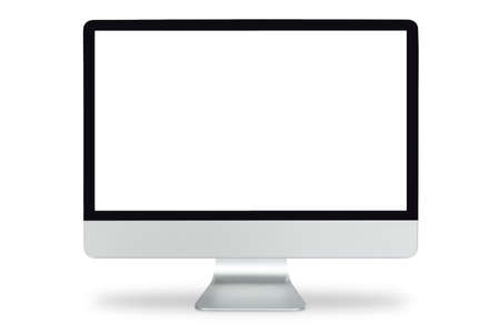Computer display with blank white screen, Computer monitor isolated on white background with...