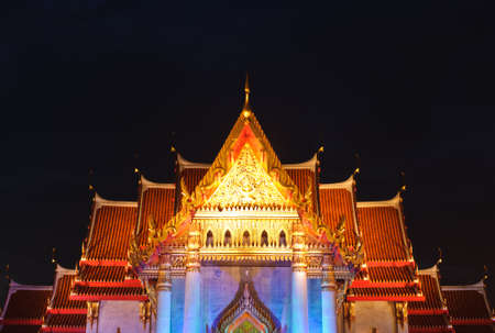Marble temple at night, Bangkok, Thailandの写真素材